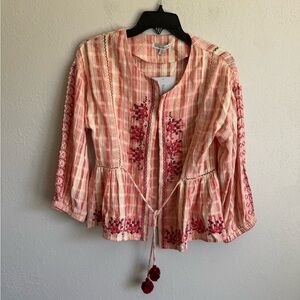NWT Seen and Be Seen Red Cream Stripe Open Cardigan Blouse Womens S